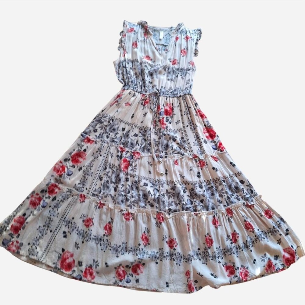 Womens praire dress by Lapis with black and red floral print. Size large.